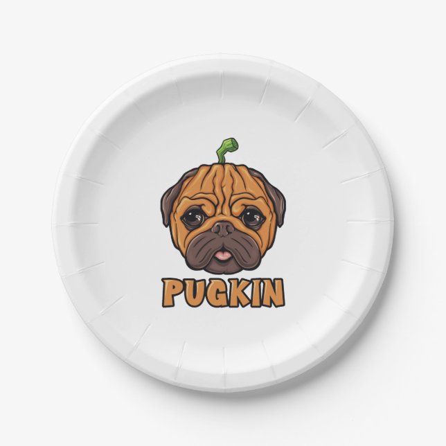 Pugkin - Halloween Pug Pumpkin Pappteller (Vorderseite)