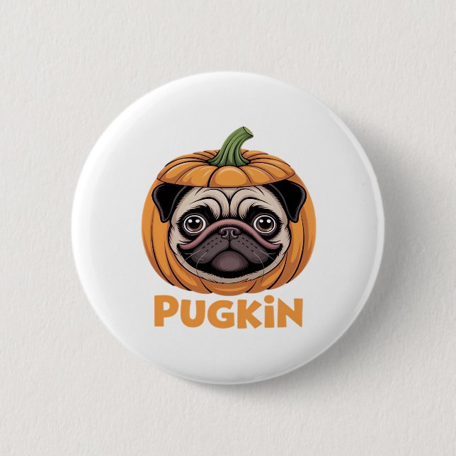 Pugkin Mops Halloween Happy Halloween Oversized T- Button (Vorderseite)