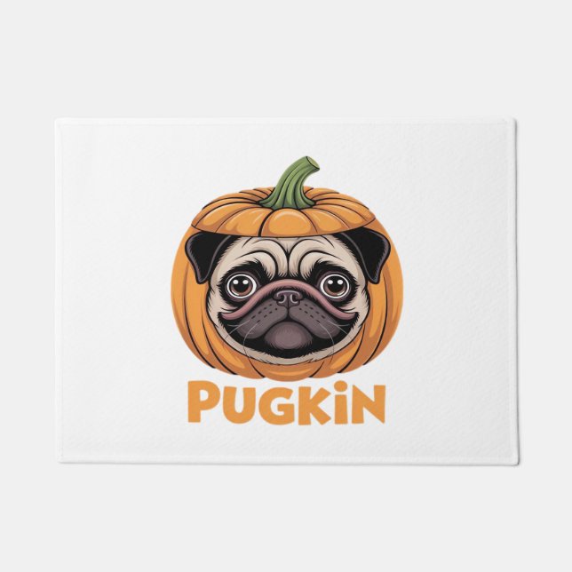 Pugkin Mops Halloween Happy Halloween Oversized T- Fußmatte (Vorderseite)