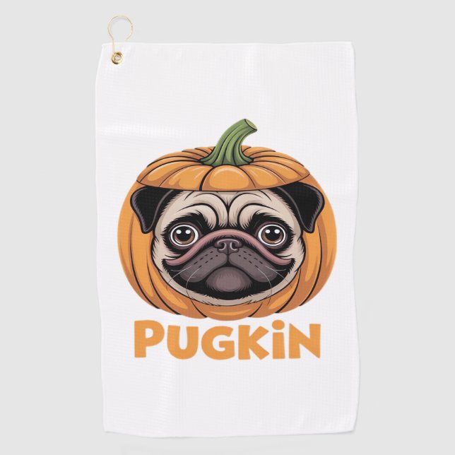 Pugkin Mops Halloween Happy Halloween Oversized T- Golfhandtuch (Vorderseite)