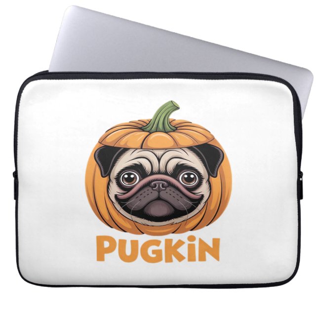 Pugkin Mops Halloween Happy Halloween Oversized T- Laptopschutzhülle (Vorderseite)