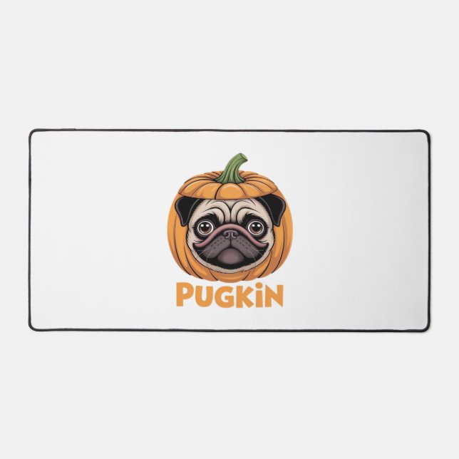 Pugkin Mops Halloween Happy Halloween Oversized T- Schreibtischunterlage (Vorderseite)