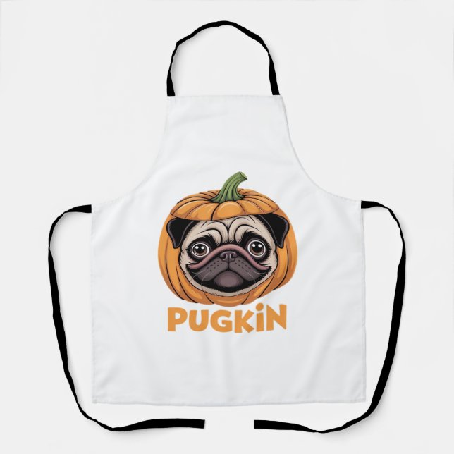 Pugkin Mops Halloween Happy Halloween Oversized T- Schürze (Vorderseite)