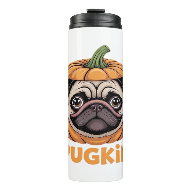 Pugkin Mops Halloween Happy Halloween Oversized T- Thermosbecher (Vorderseite)
