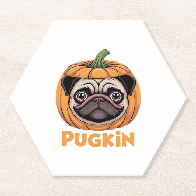Pugkin Mops Halloween Happy Halloween Oversized T- Untersetzer (Vorderseite)