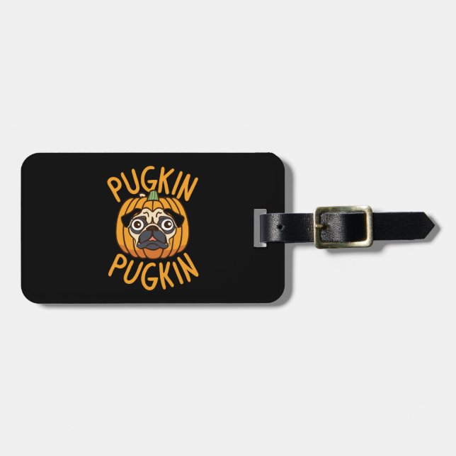 Pugkin Mops Hund Halloween Gepäckanhänger (Vorderseite horizontal)