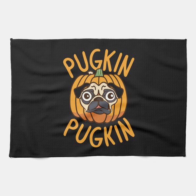 Pugkin Mops Hund Halloween Geschirrtuch (Horizontal)