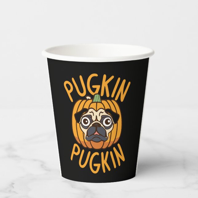 Pugkin Mops Hund Halloween Pappbecher (Vorderseite)