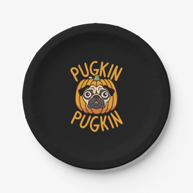 Pugkin Mops Hund Halloween Pappteller (Vorderseite)