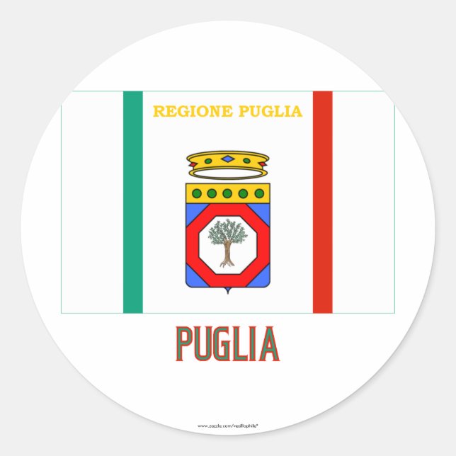 Puglia-Flagge mit Namen Runder Aufkleber (Vorderseite)