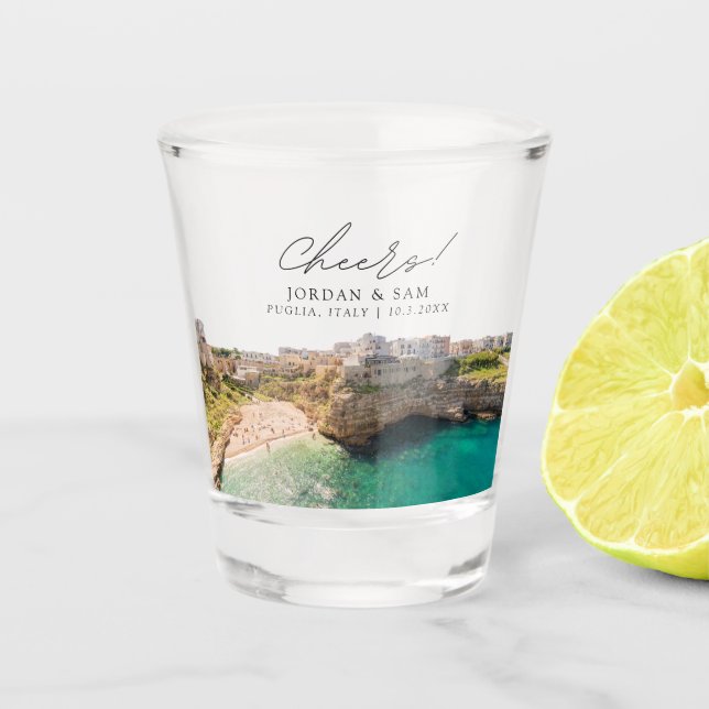 Puglia Foto Gastgeschenk Hochzeit Cheers Shot Glas (Vorderseite)