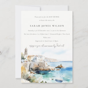 Puglia, Italien Aquarell-Landschaft Baby Shower Einladung