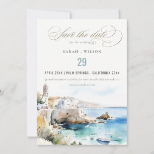 Puglia, Italien Aquarell-Landschaft Hochzeit Save The Date