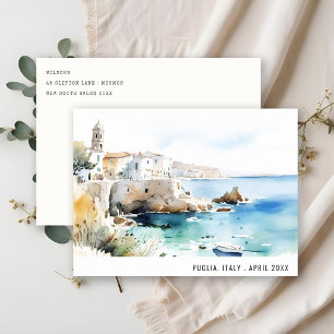 Puglia, Italien Aquarell-Landschaft Reise Feiertagspostkarte