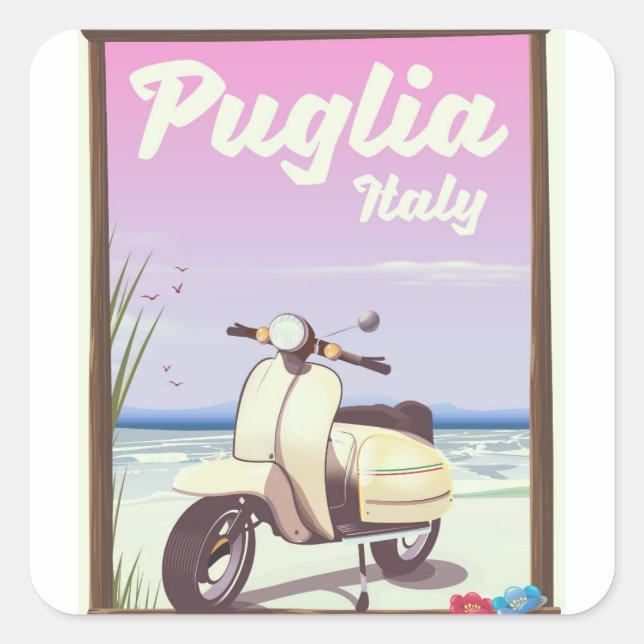 Puglia Italien Reiseplakat. Quadratischer Aufkleber (Vorderseite)