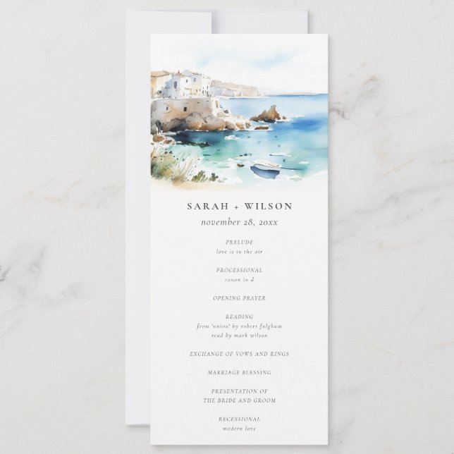 Puglia, Italy Watercolor Landscape Wedding Program Einladung (Vorderseite)