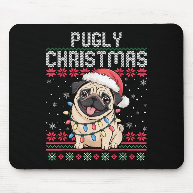 Pugly Ba Ham Pug hässlicher Weihnachtspullover Hun Mousepad (Vorne)