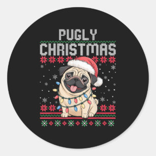 Pugly Ba Ham Pug hässlicher Weihnachtspullover Hun Runder Aufkleber