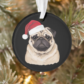 Pugmas Mops Santa Hut Frohe Weihnachten Xmas Ferie Ornament