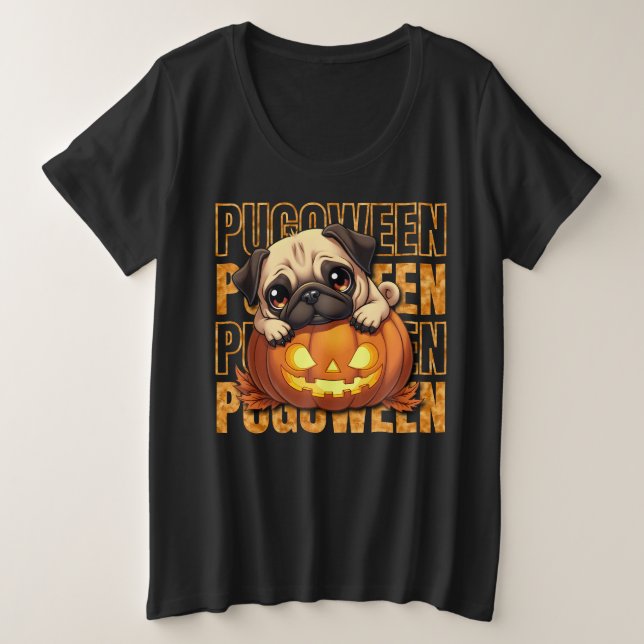 PUGOWEEN - Mops Lovers Halloween Große Größe T-Shirt (Design vorne)