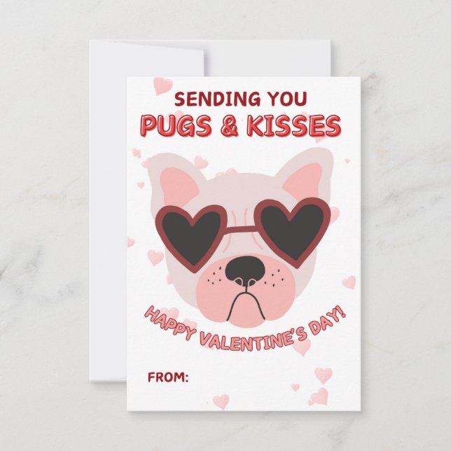 Pugs and Kisses Valentine's Day Card Mitteilungskarte (Vorderseite)