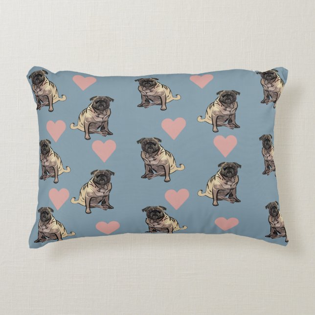 Pugs & hearts dekokissen (Vorderseite)