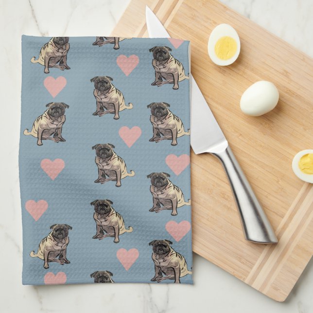 Pugs & hearts geschirrtuch (Viertel Falte)