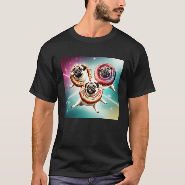 Pugs In Space With Donuts Cute Pug Boys Girls Men  T-Shirt (Vorderseite)