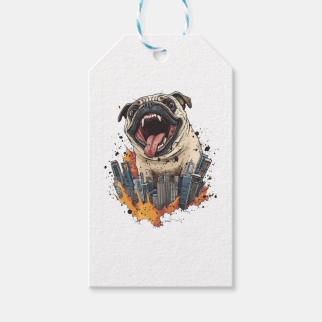 Pugzilla Attacks � Witziger Monster Hund Geschenkanhänger (Vorderseite)
