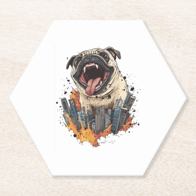 Pugzilla Attacks � Witziger Monster Hund Untersetzer (Vorderseite)
