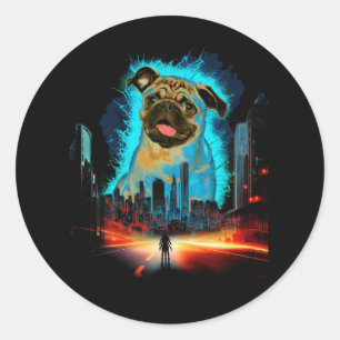 Pugzilla-Mops für Hundeliebhaber zu Halloween-Kost Runder Aufkleber