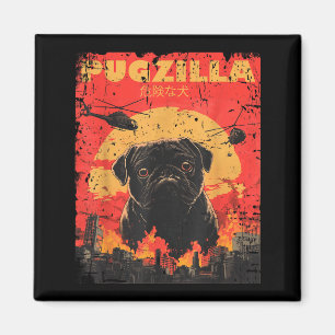Pugzilla T-Shirt-Design für Pug-Besitzer Retro Vin Magnet