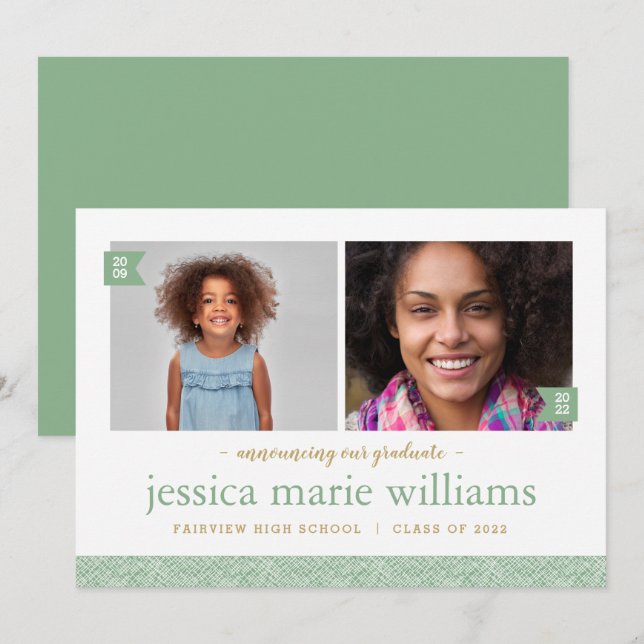 Puis et maintenant 2 Faire-part de graduation phot (Devant / Derrière)