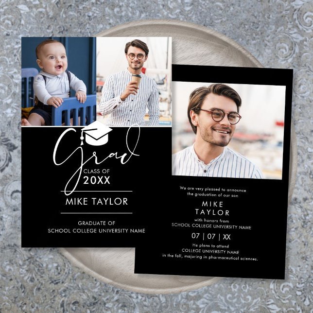 Puis Et Maintenant 3 Faire-part De Diplôme Photo (Then And Now 3 Photo Graduation Announcement)
