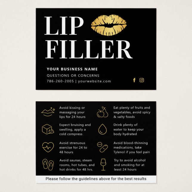 Puissante carte d'arrière-soin Black & Gold Lip (Devant & derrière)