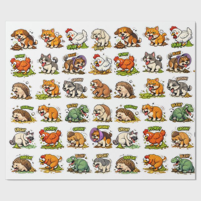 Puke & Poop Party: Animal Mayhem Geschenkpapier (Flach)