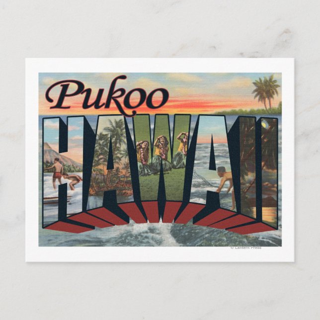 Pukoo, HawaiiGroßbuchstaben SzenenPukoo, HI Postkarte (Vorderseite)