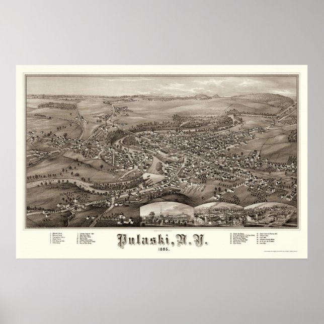 Pulaski, NY Panorama Karte - 1885 Poster (Vorne)