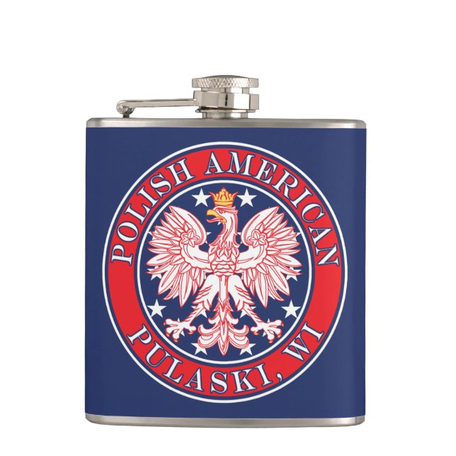 Pulaski Wisconsin Polnischer Adler Flachmann (Vorderseite)