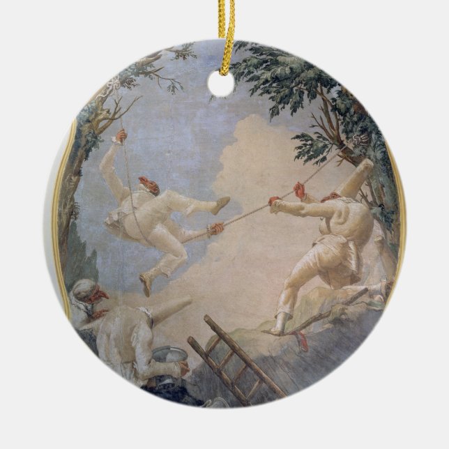 Pulcinella auf einem Schwingen, 1797 (Fresko) Keramik Ornament (Vorne)
