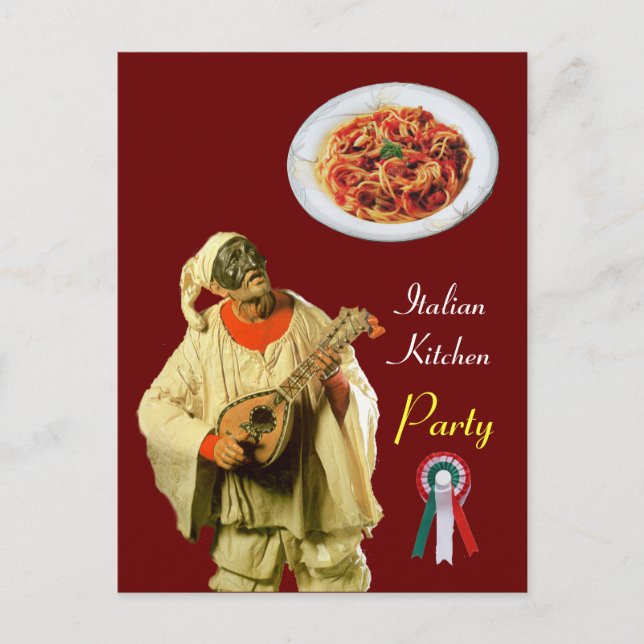 PULCINELLA ITALIAN KITCHEN PARTY Rotes Rezept Postkarte (Vorderseite)
