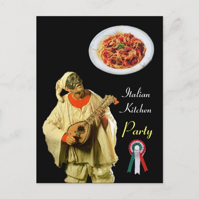 PULCINELLA ITALIAN KITCHEN PARTY Schwarzes Rezept Postkarte (Vorderseite)