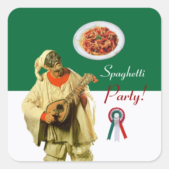 PULCINELLA ITALIEN KITCHEN PARTY Schwarz Quadratischer Aufkleber (Vorderseite)