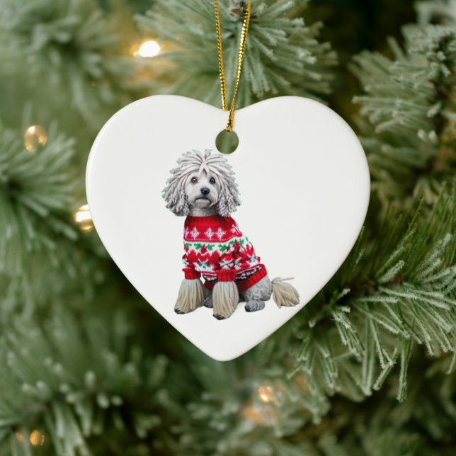 Puli in Weihnachts-Sweater Keramik Ornament (Baum)