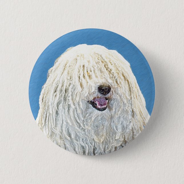Puli-Malerei - Niedliche Original Hunde-Kunst Button (Vorderseite)
