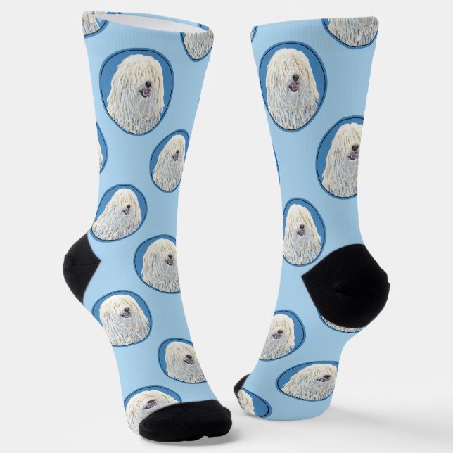 Puli Malerei Weißcreme Niedlich Original Hunde Kun Socken (Gewinkelt)