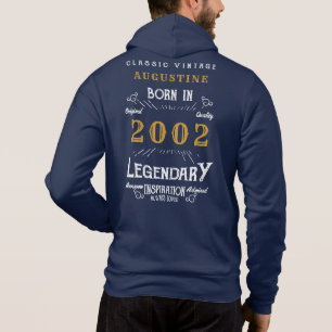 Pull À Capuche 21e anniversaire Né 2002 Blue Gold Retro Legend