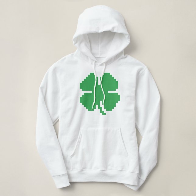 Pull À Capuche 8 bits Pixel Lucky Four Leaf Clocher (Design devant)