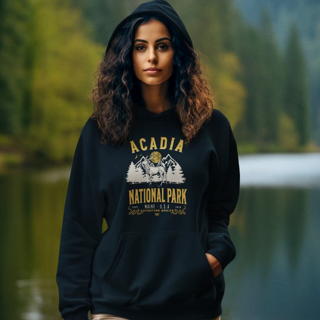 Pull À Capuche Acadia National Park Retro Scenery (Créateur téléchargé)