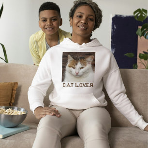 Pull À Capuche Amateur de chat personnalisé Texte blanc marron Ph